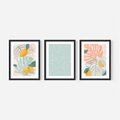 Zestaw obrazy w ramie, plakaty - liście, cytryny, abstrakcja - rama czarna