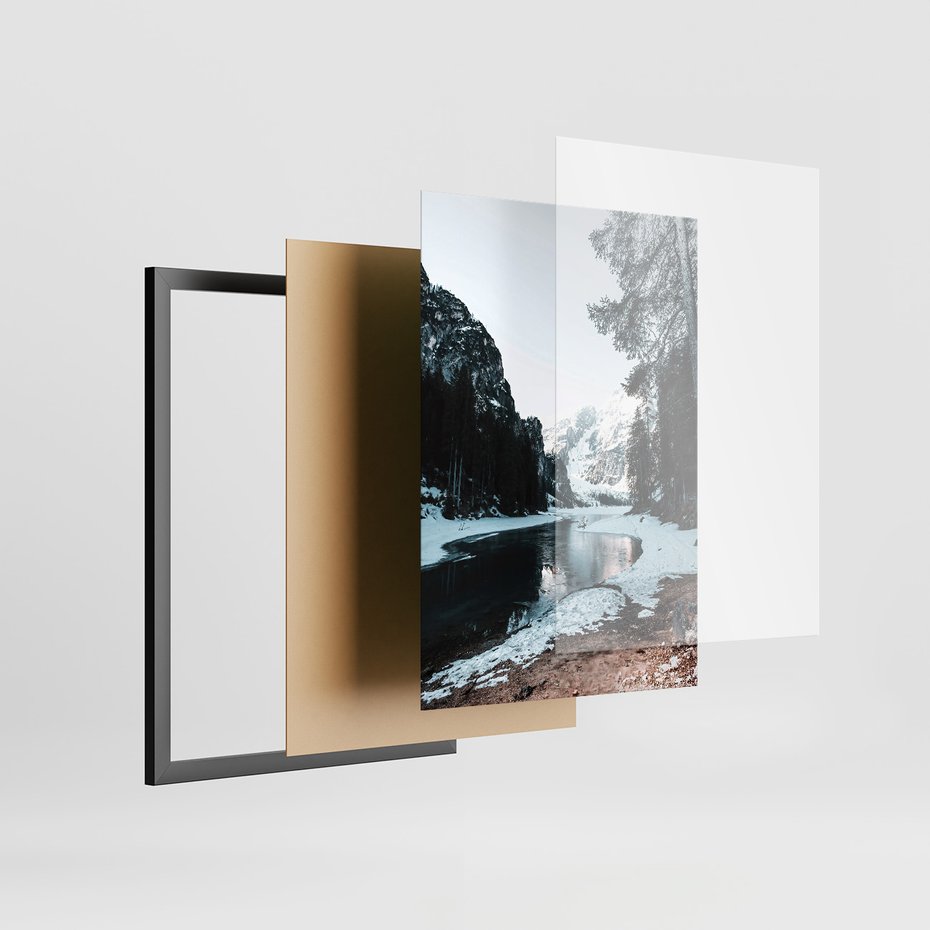 Zestaw obrazy w ramie, plakaty - zima, śnieg, las - rama czarna