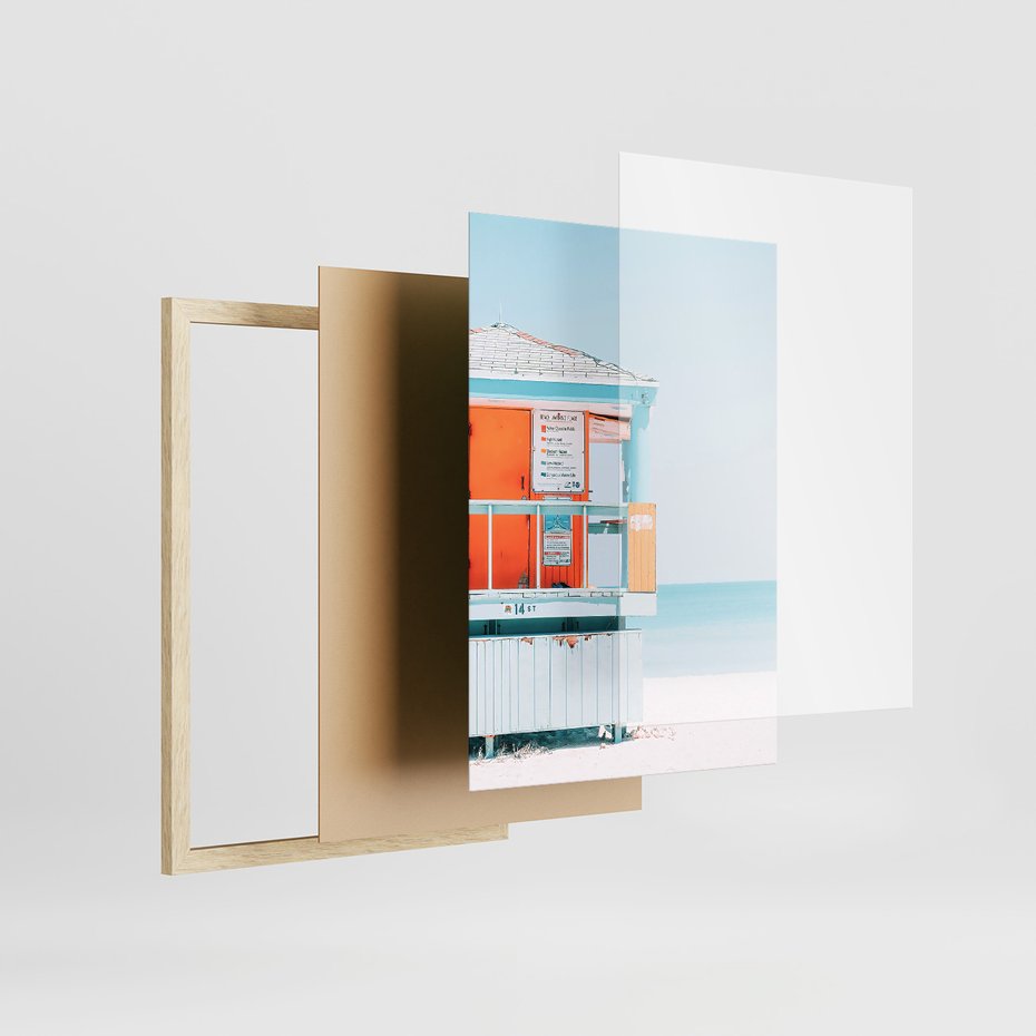 Zestaw obrazy w ramie, plakaty - plaża, lato, wakacje - rama drewno