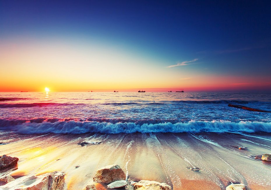 Fototapeta - plaża, morze, zachód słońca