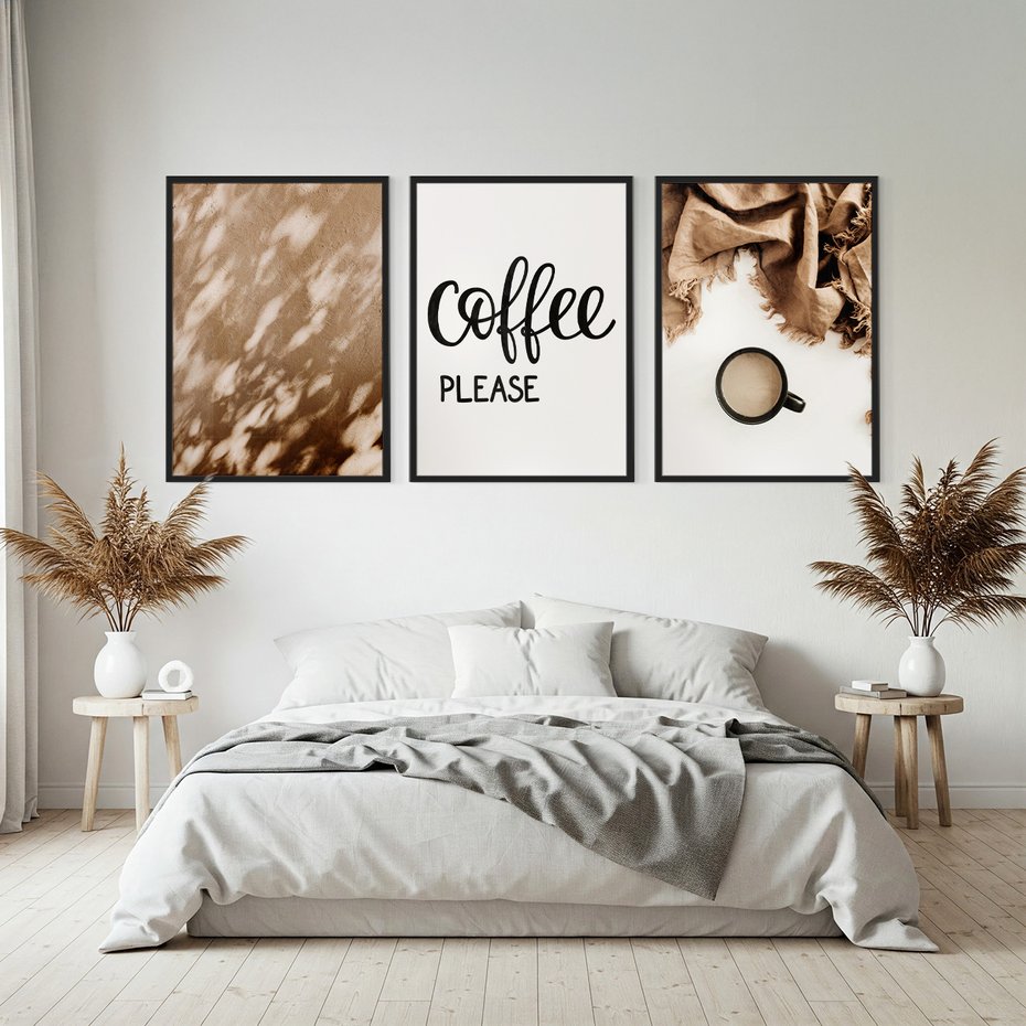 Zestaw obrazy w ramie, plakaty - kawa, napój, tekst - rama czarna