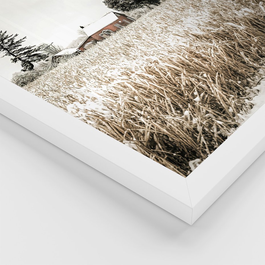 Zestaw obrazy w ramie, plakaty - wieś, dom, drewno - rama biała