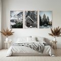Zestaw obrazy w ramie, plakaty - zima, śnieg, krajobraz - rama drewno