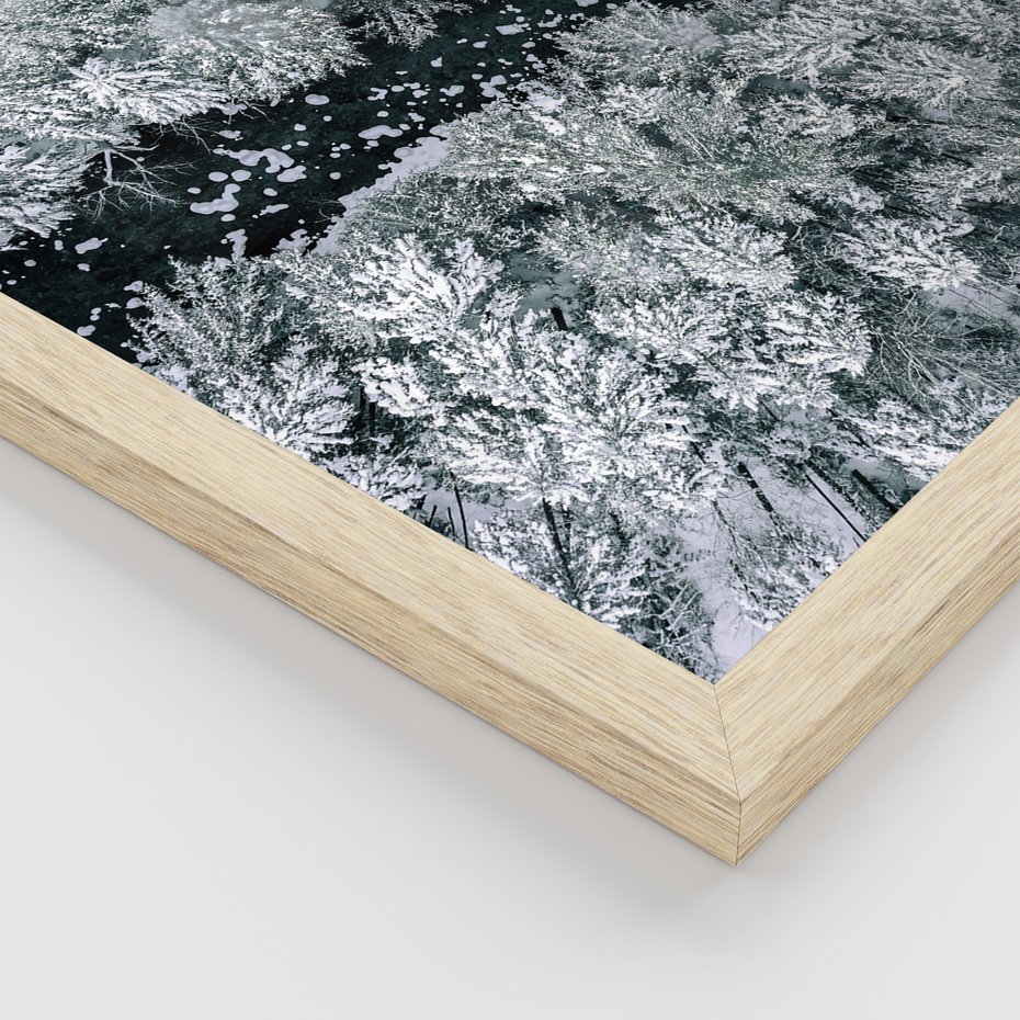 Zestaw obrazy w ramie, plakaty - zima, śnieg, las - rama drewno