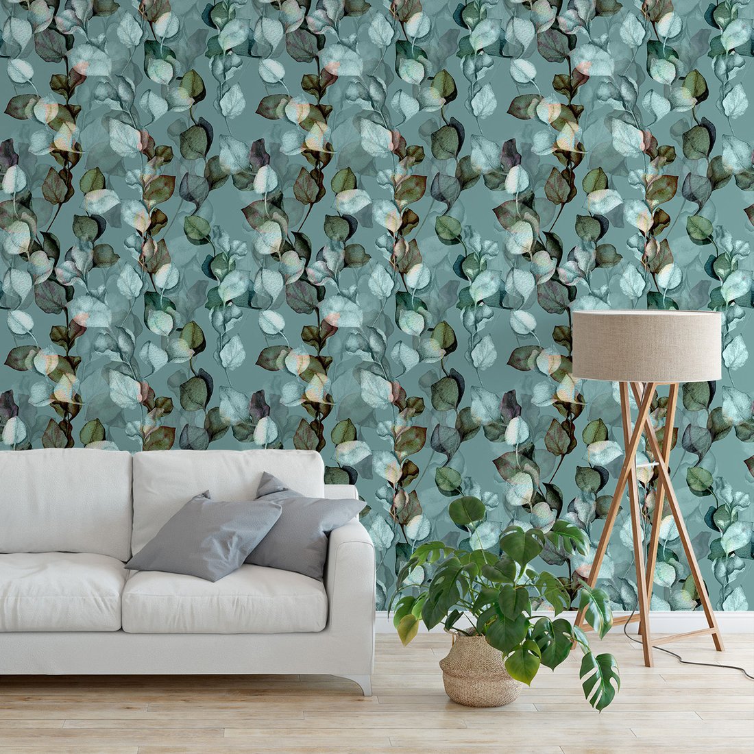 Tapeta - liście, gałązki, akwarela