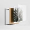 Zestaw obrazy w ramie, plakaty - zima, las, napój - rama czarna