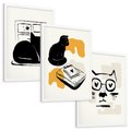 Zestaw obrazy w ramie, plakaty - kot, ilustracja, grafika - rama biała