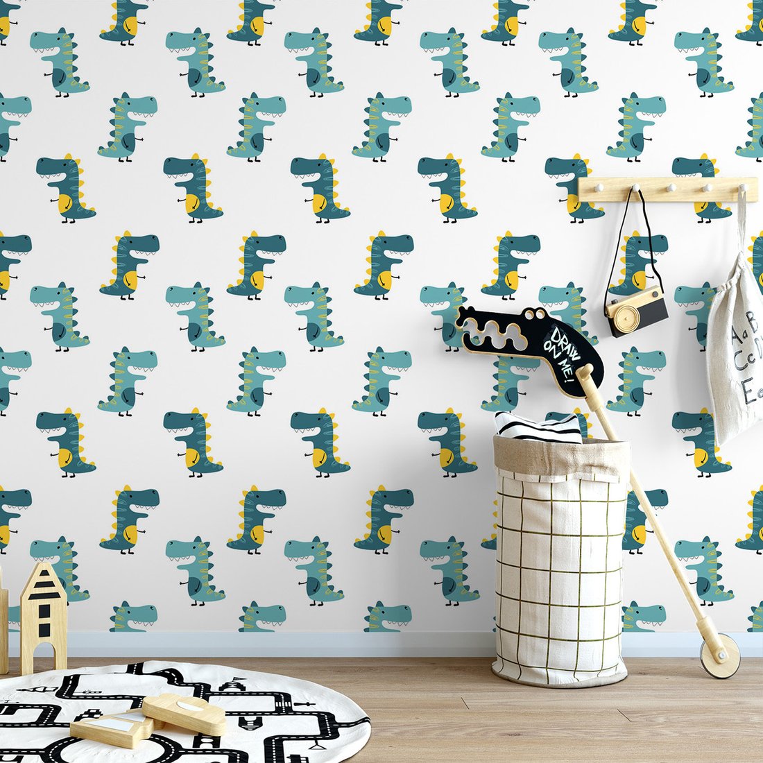 Tapeta - dziecięca, dinozaury, ilustracja, wzór