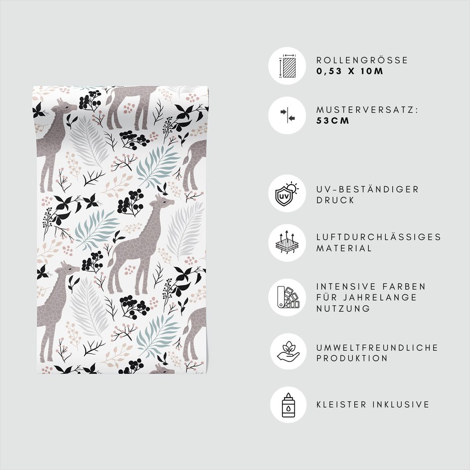 Tapeta - żyrafy, liście, jagody