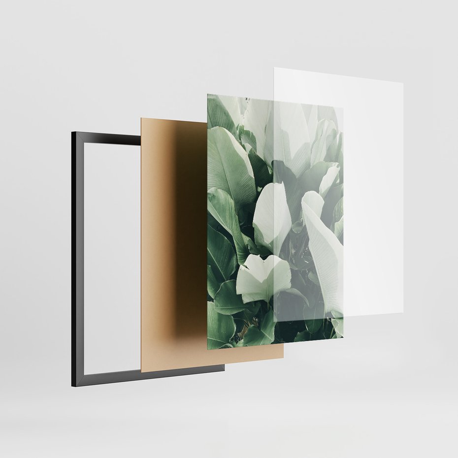 Zestaw obrazy w ramie, plakaty - liście, tropikalne, roślina - rama czarna