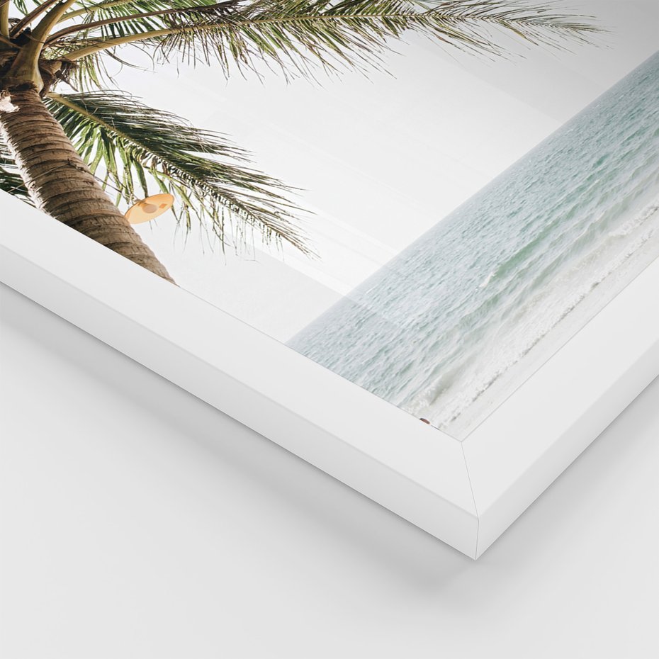 Zestaw obrazy w ramie, plakaty - palma, morze, cień - rama biała