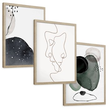 Zestaw obrazy w ramie, plakaty - abstrakcja,minimalizm,linie - rama drewno