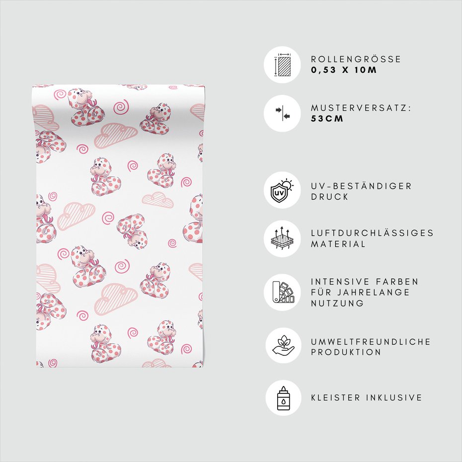 Tapeta - dziecięca, wąż, chmura, kropki