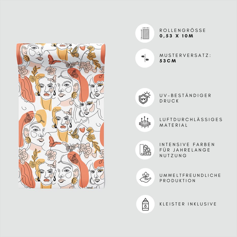 Tapeta - twarze, motyle, kwiaty