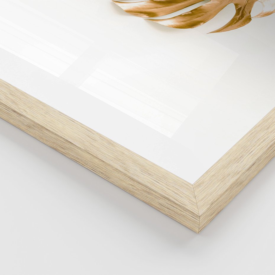 Zestaw obrazy w ramie, plakaty - złoty, liść, ananas - rama drewno