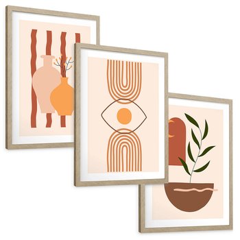 Zestaw obrazy w ramie, plakaty - abstrakcja, boho, minimalizm - rama drewno