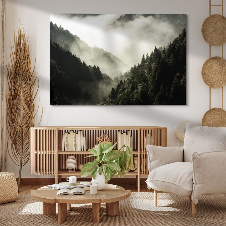 Obraz na płótnie - las, góry, mgła