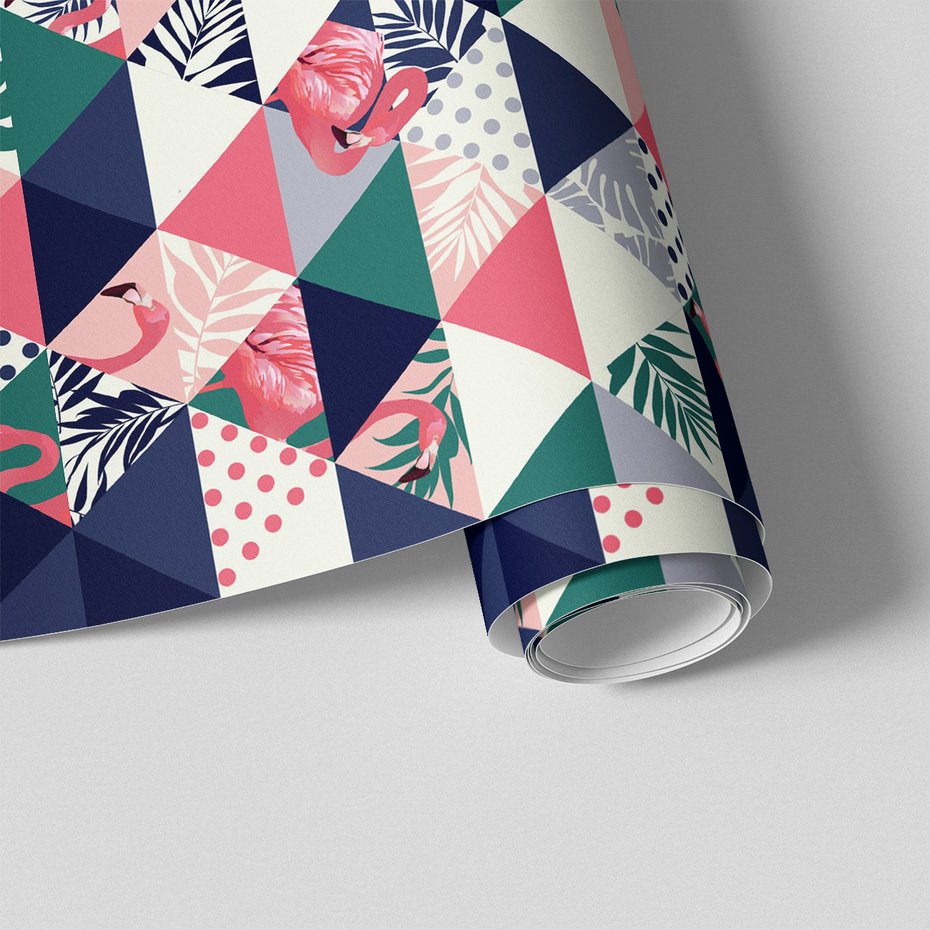 Tapeta - flamingo, trójkąt, liście