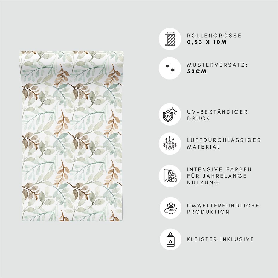 Tapeta - liście, gałązki, akwarela