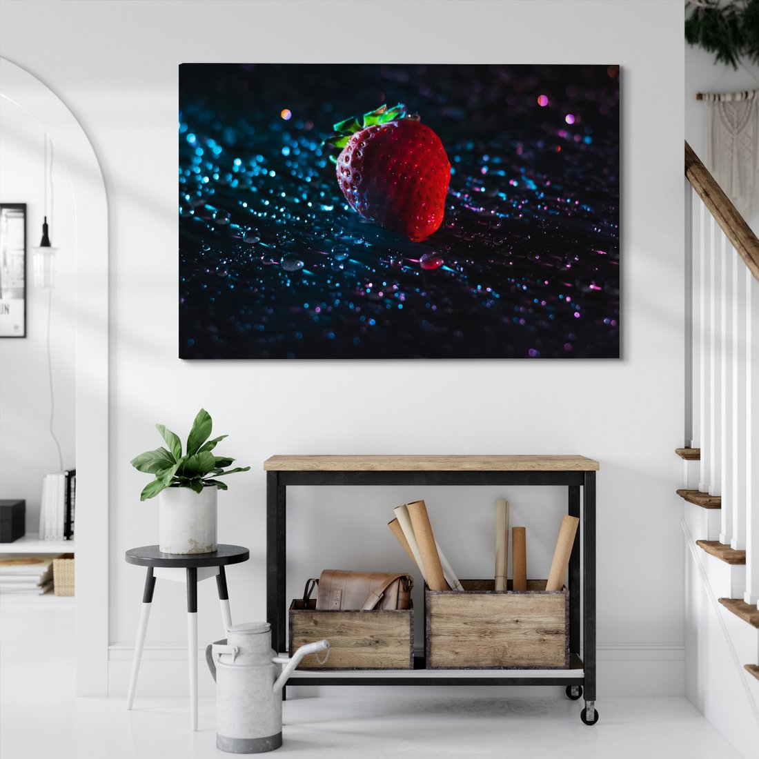 Obraz na płótnie - truskawka, owoce, krople