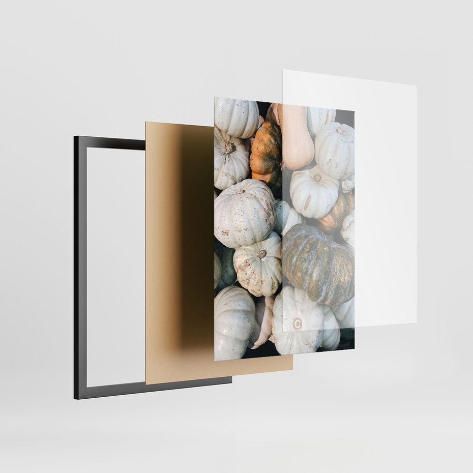 Zestaw obrazy w ramie, plakaty - dynie, liście, jesień - rama czarna