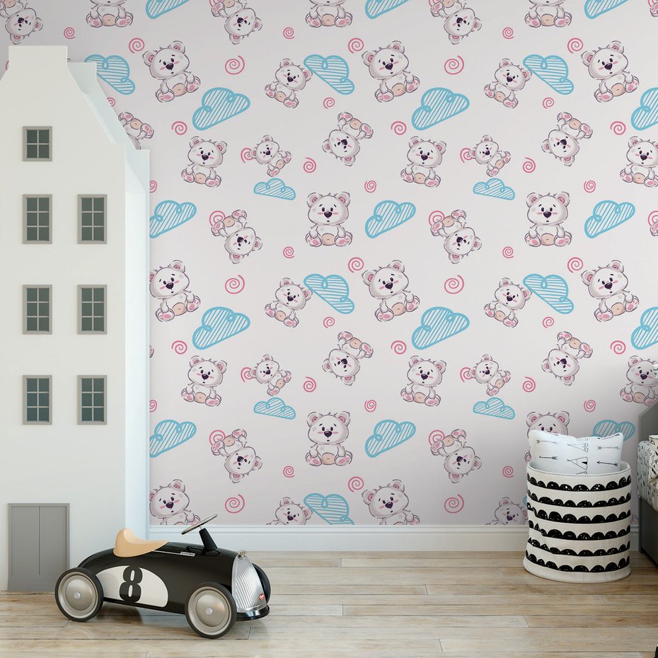 Tapeta - dziecięca, niedźwiedź, chmura, spirala