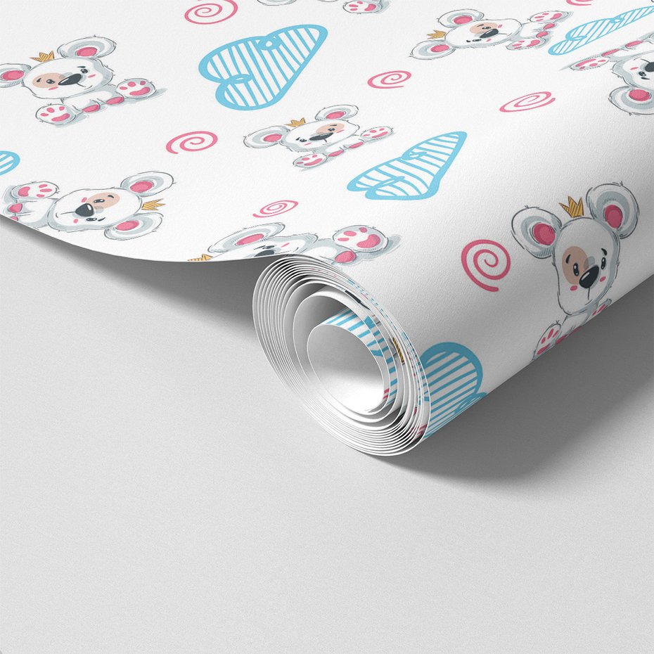 Tapeta - dziecięca, miś, chmura, wzór