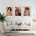 Zestaw obrazy w ramie, plakaty - kobieta, wzory, kolory, - rama drewno