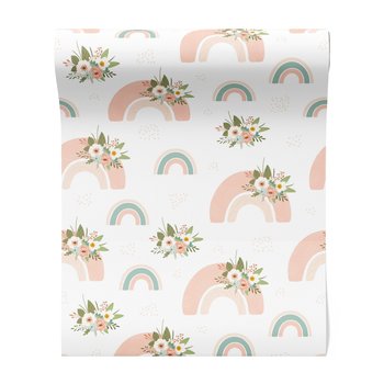 Tapeta - dziecięca, kwiaty, tęcza,