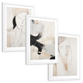 Zestaw obrazy w ramie, plakaty - abstrakcja, portret, minimalizm - rama biała