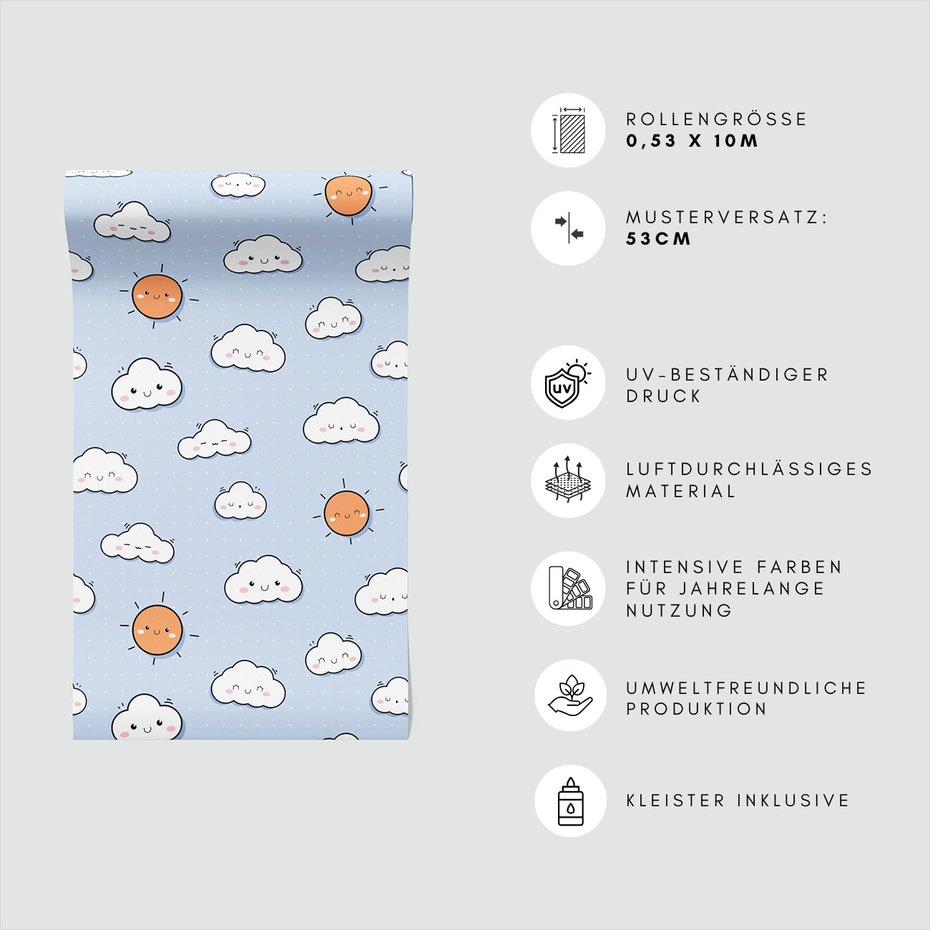 Tapeta - dziecięca, chmury, słońce,