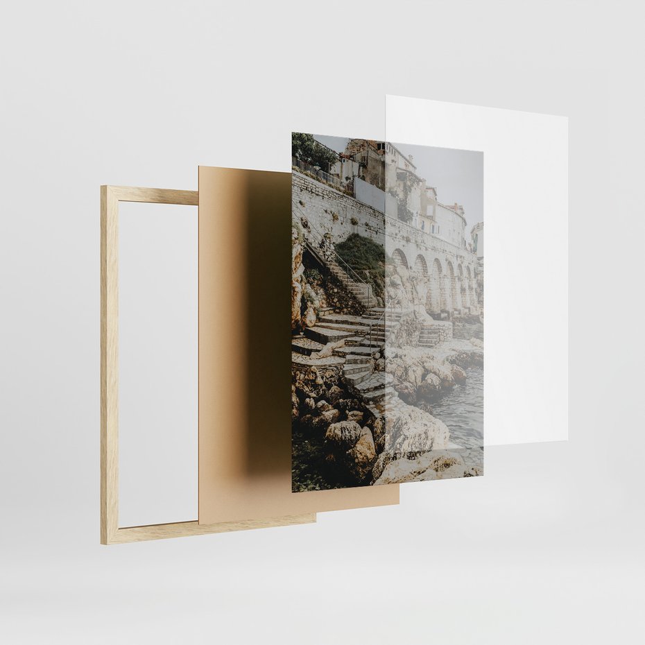 Zestaw obrazy w ramie, plakaty - miasto, port, morze - rama drewno