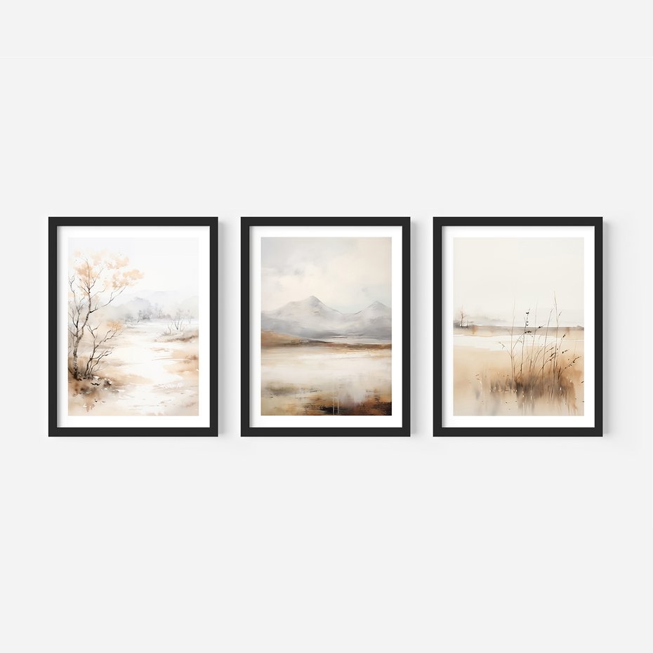 Zestaw obrazy w ramie, plakaty - krajobraz, abstrakcja, natura - rama czarna