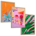 Zestaw obrazy w ramie, plakaty - rośliny, architektura, tropikalne - rama drewno