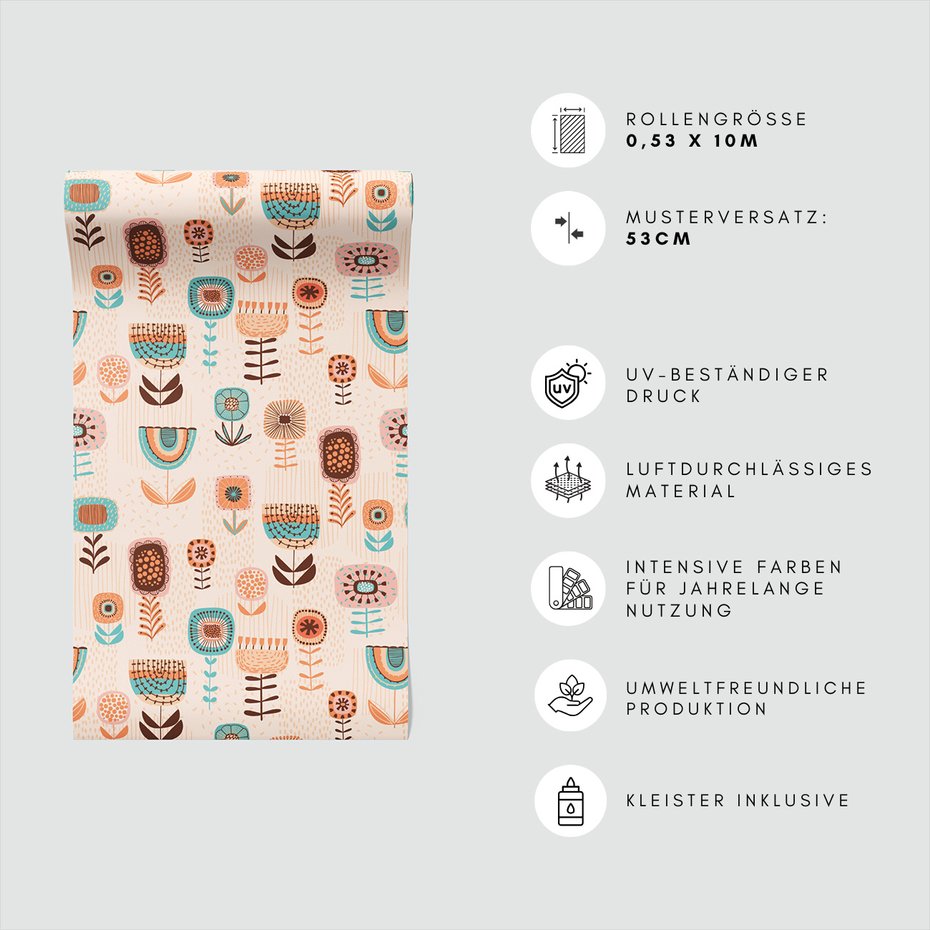 Tapeta - kwiaty, abstrakcja, retro