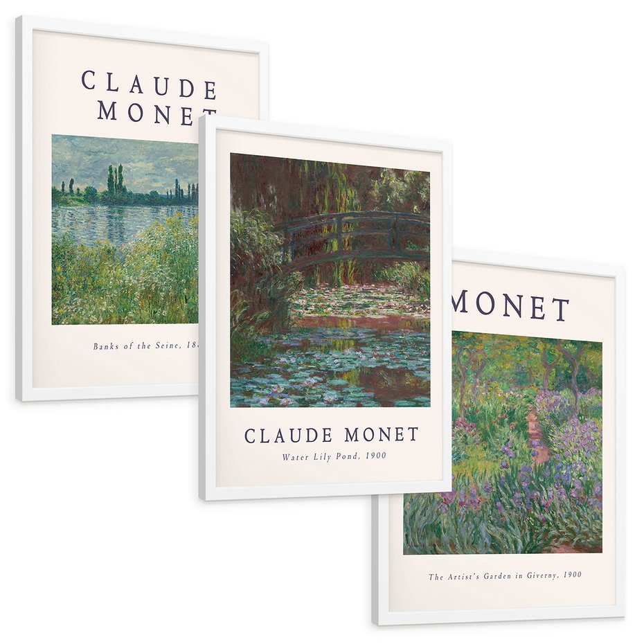 Zestaw obrazy w ramie, plakaty - Monet, Impresjonizm, Natura - rama biała