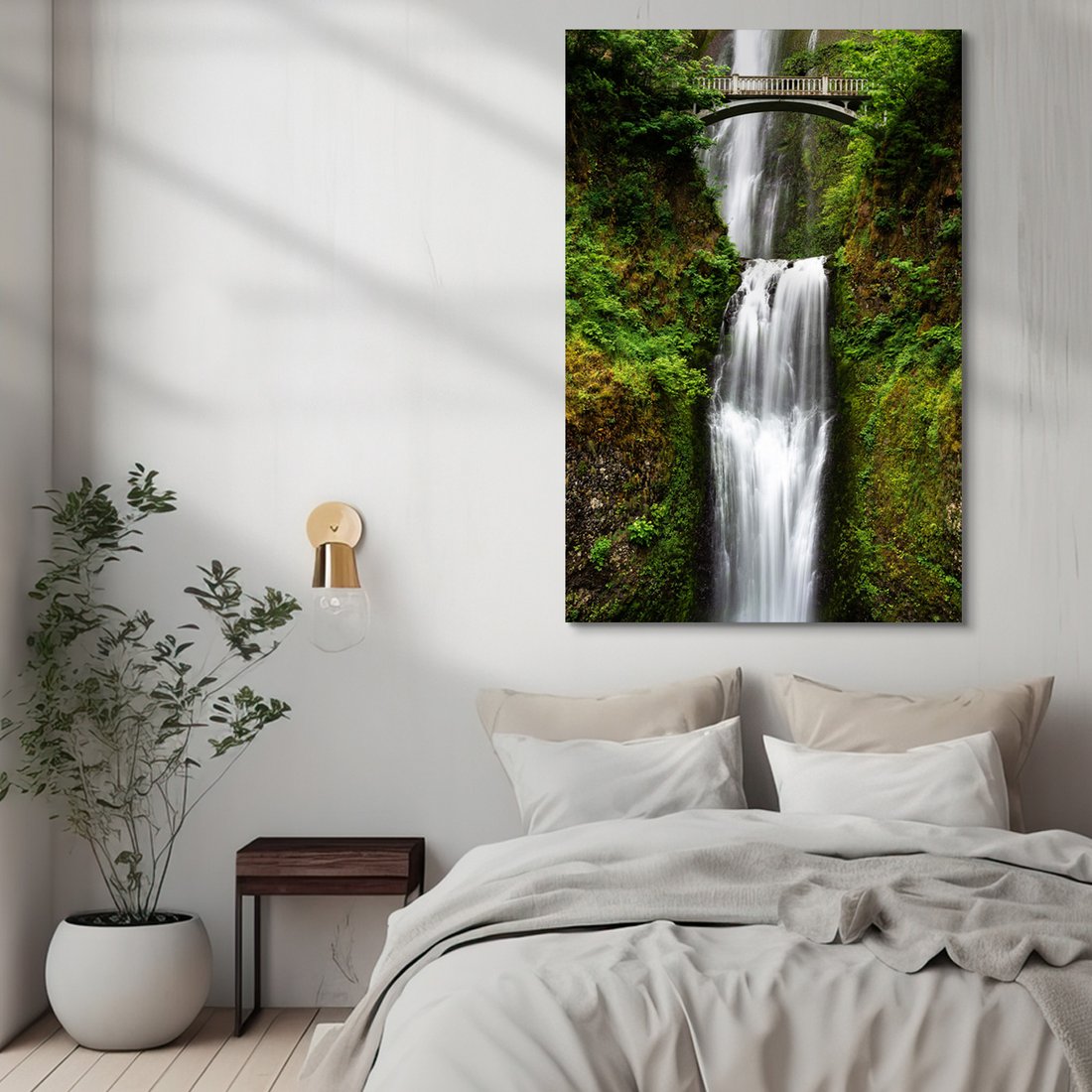 Obraz na płótnie - wodospad, most, natura