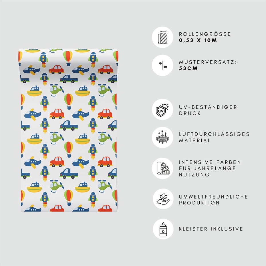 Tapeta - dziecięca, pojazdy, samolot, helikopter