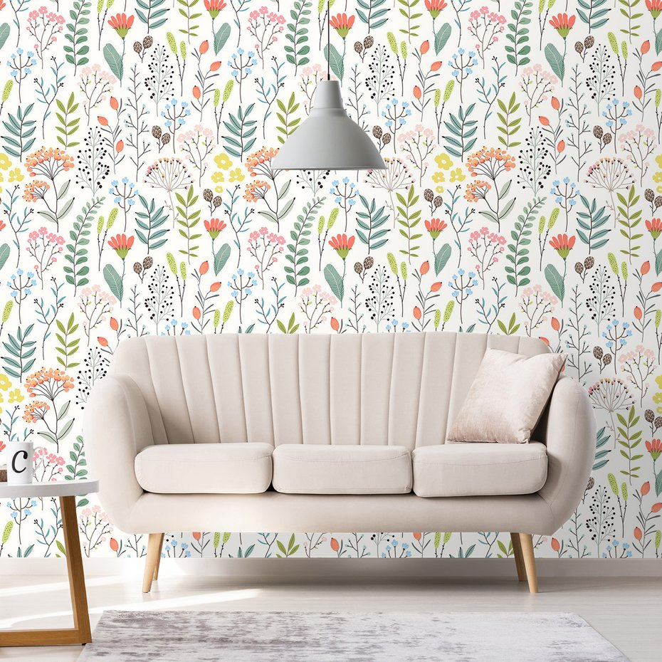 Tapeta - kwiaty, liście, gałązki