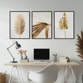 Zestaw obrazy w ramie, plakaty - liście, złoty, dekoracja - rama czarna