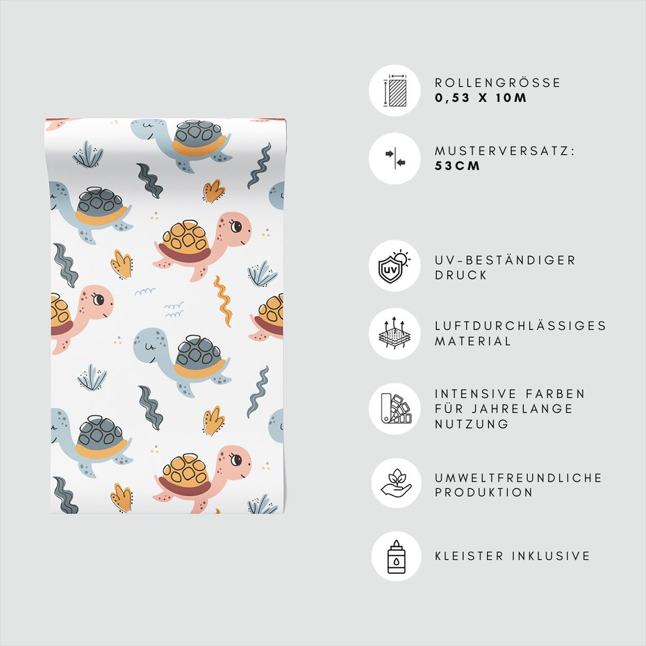 Tapeta - dziecięca, żółwie, tło, wzory