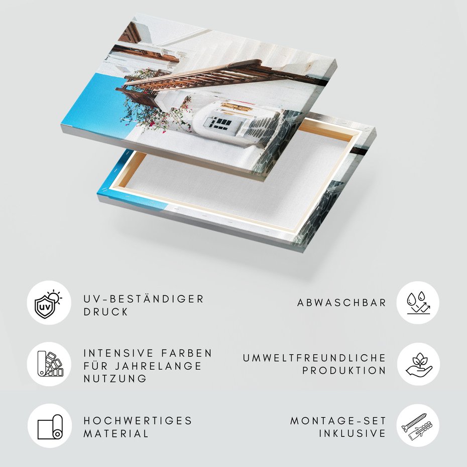 Obraz na płótnie - uliczka, schody, kwiaty