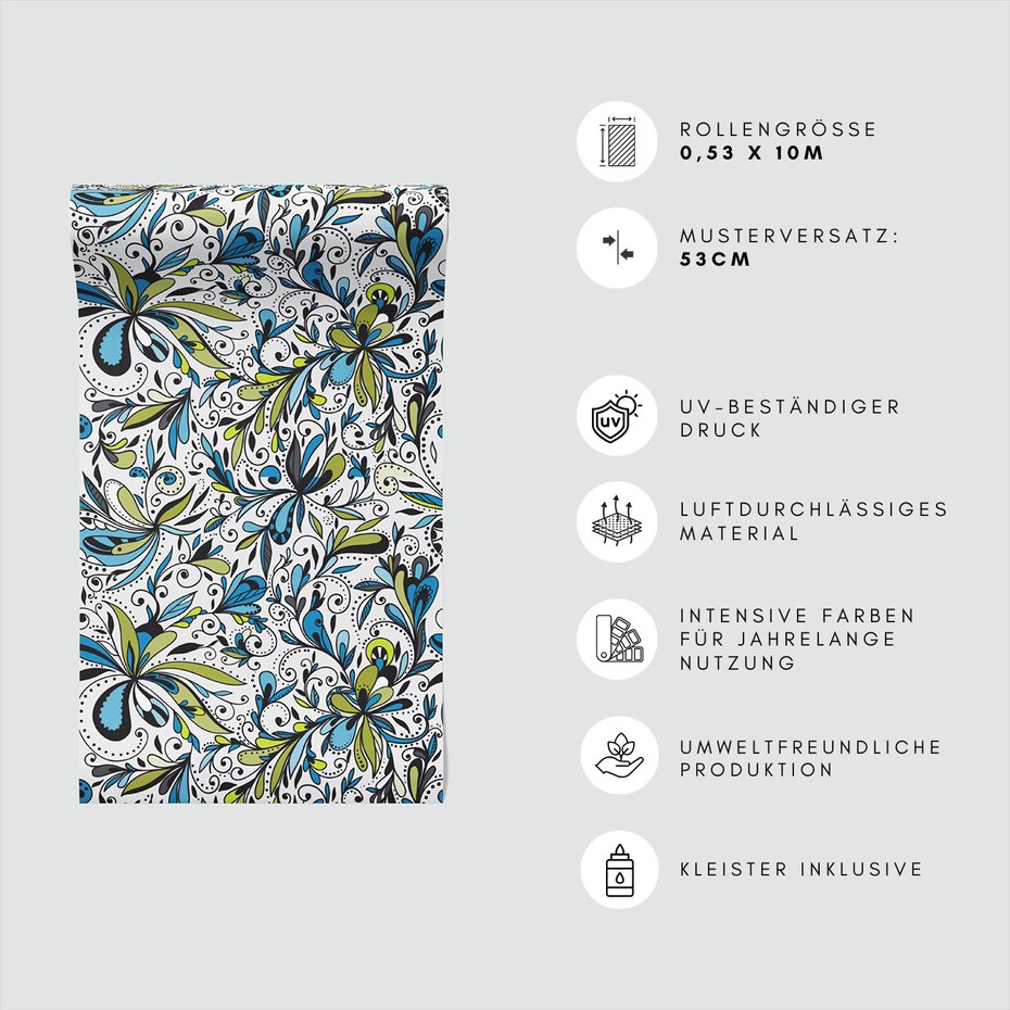 Tapeta - kwiaty, ornamenty, liście