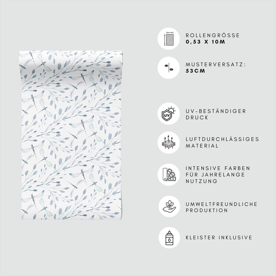 Tapeta - ważka, gałązka, liście