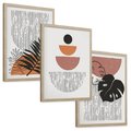 Zestaw obrazy w ramie, plakaty - abstrakcja, liście, minimalizm - rama drewno