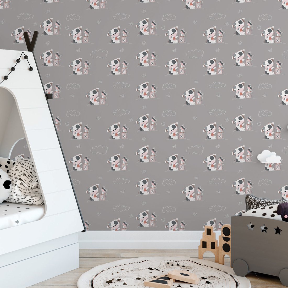 Tapeta - dziecięca, krowa, mysz, muzyka