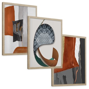 Zestaw obrazy w ramie, plakaty - abstrakcja, geometria, nowoczesność - rama drewno