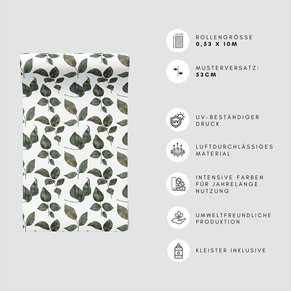 Tapeta - liście, gałązki, akwarela