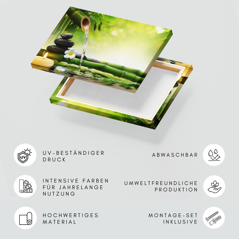 Obraz na płótnie - bambus, woda, kamienie