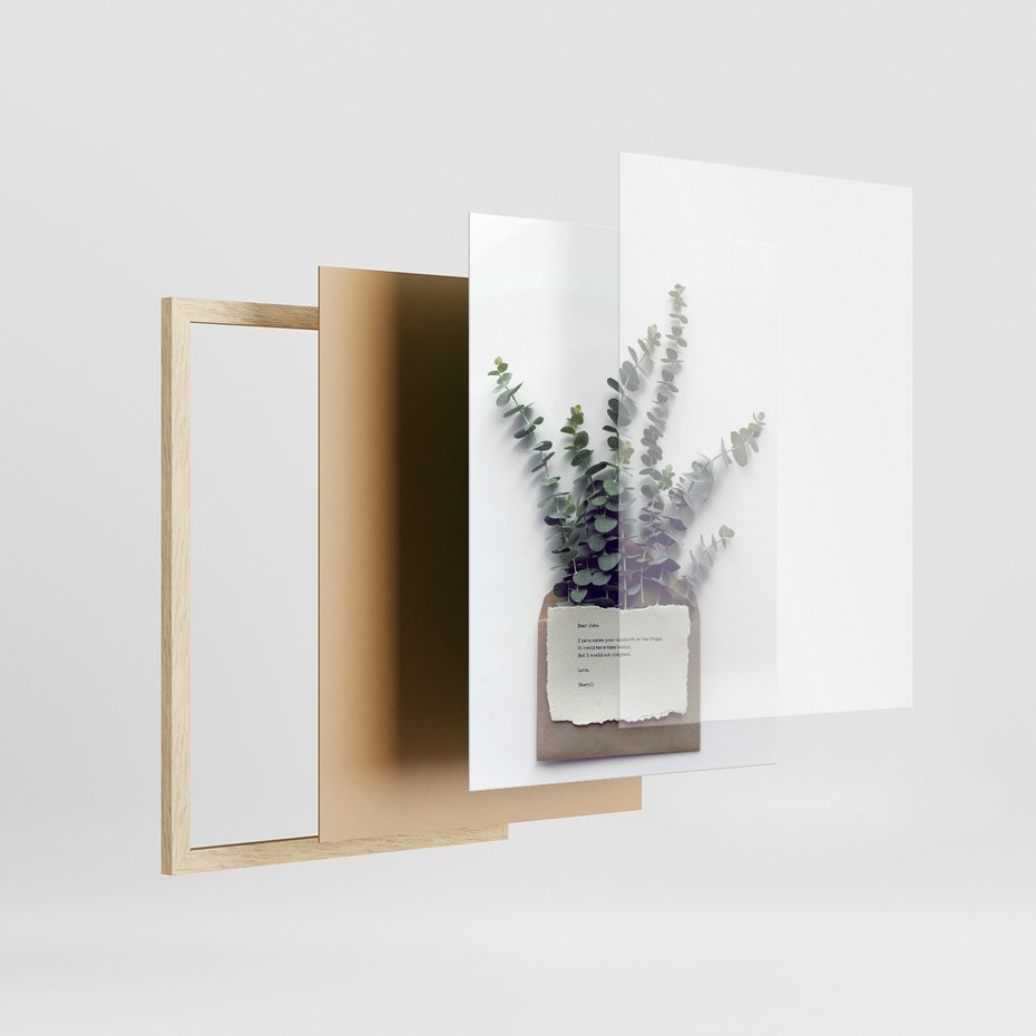 Zestaw obrazy w ramie, plakaty - eukaliptus, liście, gałązki - rama drewno